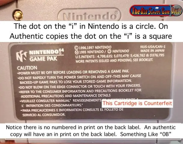 Rear label verification for authentic N64 cartridges