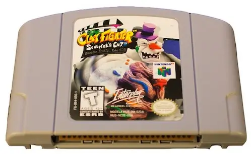 ClayFighter: Sculptor’s Cut Nintendo 64 Cartridge, rare Blockbuster-exclusive N64 fighting game featuring additional characters and limited release.