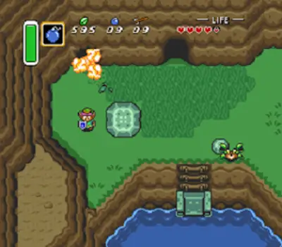 Zelda A Link to the Past SNES gameplay with Link exploring dungeon room